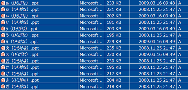 ひらがなのデータ